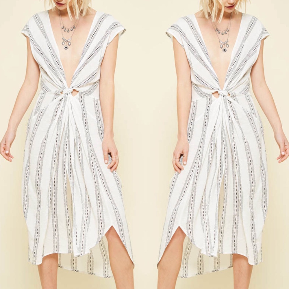 White Pin Stripe Knot Midi Dress